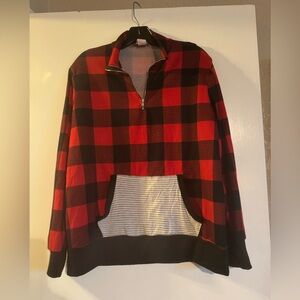 EUC Bibi Red and Black Plaid Quarter-Zip Pullover